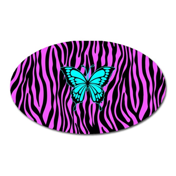 Zebra Stripes Black Pink   Butterfly Turquoise Oval Magnet