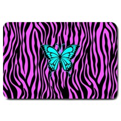 Zebra Stripes Black Pink   Butterfly Turquoise Large Doormat 