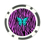 Zebra Stripes Black Pink   Butterfly Turquoise Poker Chip Card Guard Front