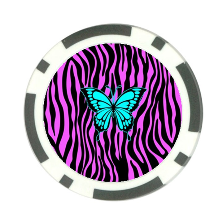 Zebra Stripes Black Pink   Butterfly Turquoise Poker Chip Card Guard