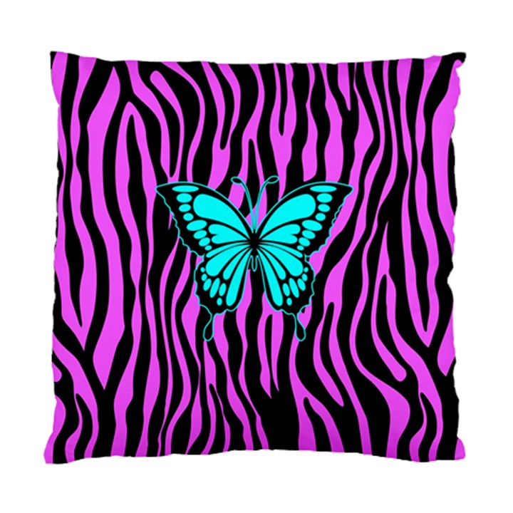 Zebra Stripes Black Pink   Butterfly Turquoise Standard Cushion Case (One Side)