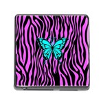 Zebra Stripes Black Pink   Butterfly Turquoise Memory Card Reader (Square) Front