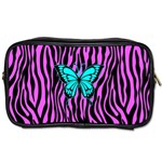 Zebra Stripes Black Pink   Butterfly Turquoise Toiletries Bags 2-Side Front