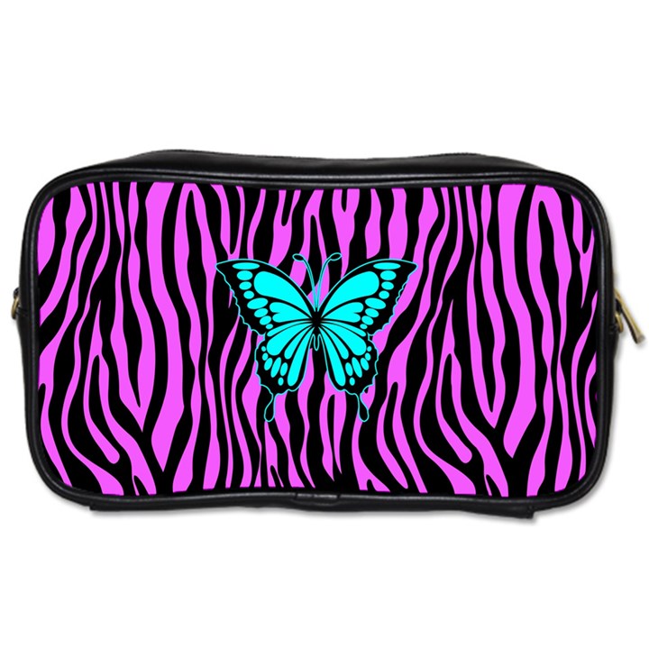 Zebra Stripes Black Pink   Butterfly Turquoise Toiletries Bags 2-Side