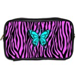 Zebra Stripes Black Pink   Butterfly Turquoise Toiletries Bags 2-Side Back