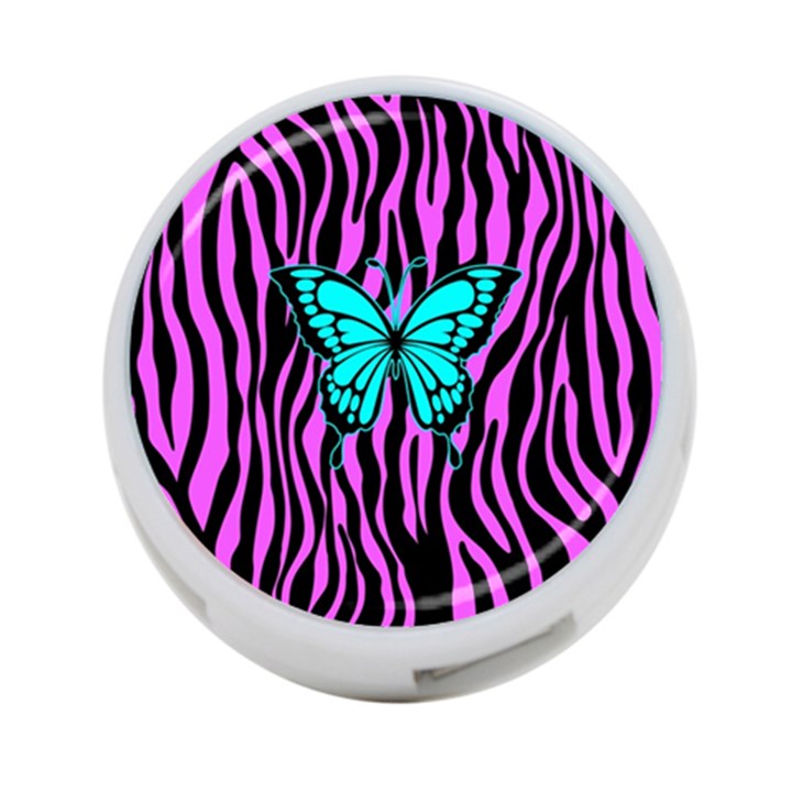 Zebra Stripes Black Pink   Butterfly Turquoise 4-Port USB Hub (Two Sides) 