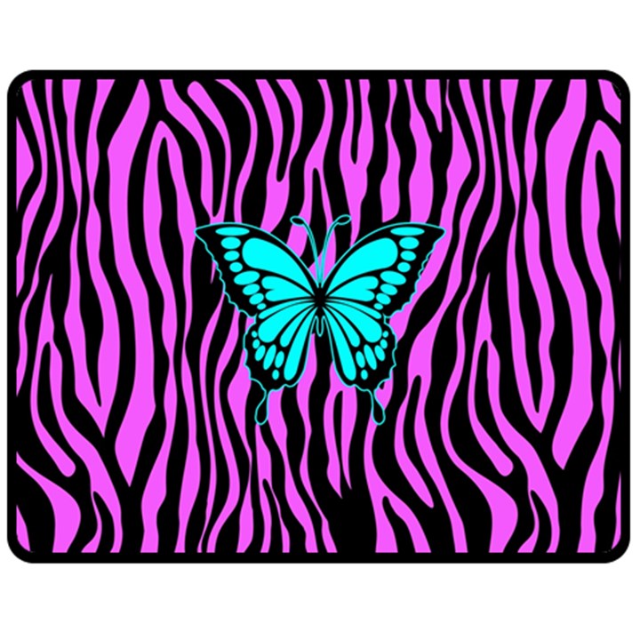 Zebra Stripes Black Pink   Butterfly Turquoise Fleece Blanket (Medium) 