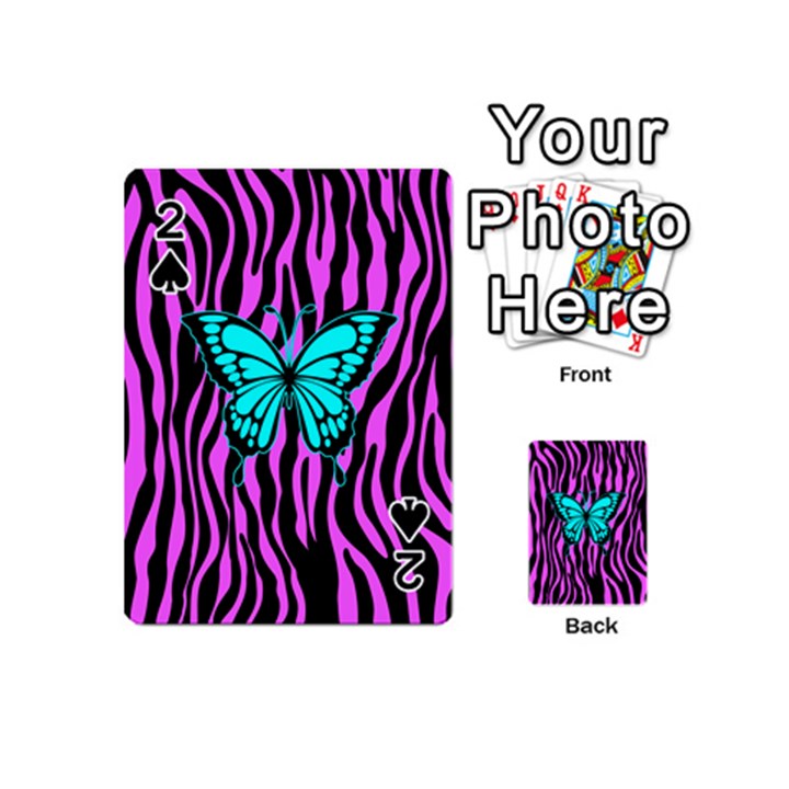 Zebra Stripes Black Pink   Butterfly Turquoise Playing Cards 54 (Mini) 