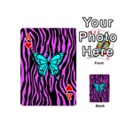 Zebra Stripes Black Pink   Butterfly Turquoise Playing Cards 54 (Mini)  Front - HeartA