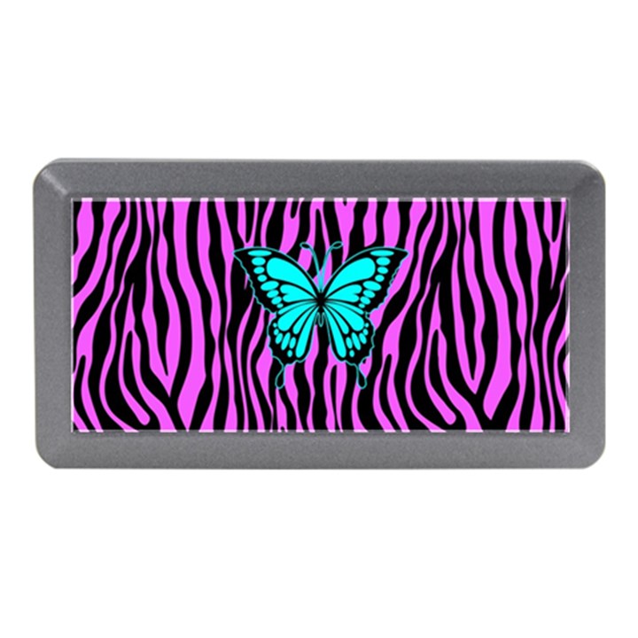 Zebra Stripes Black Pink   Butterfly Turquoise Memory Card Reader (Mini)