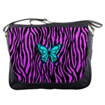 Zebra Stripes Black Pink   Butterfly Turquoise Messenger Bags Front