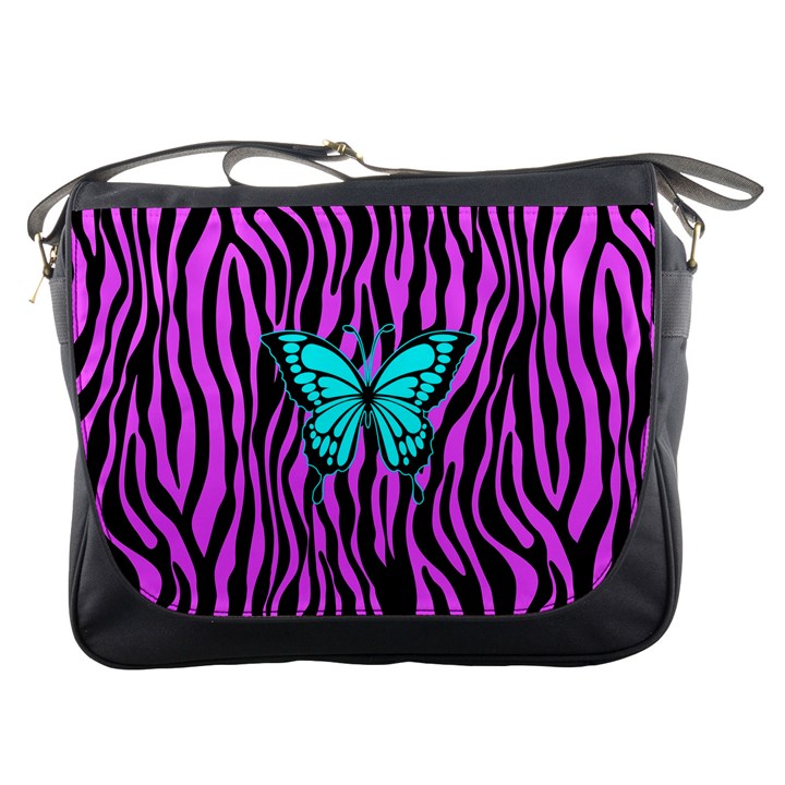 Zebra Stripes Black Pink   Butterfly Turquoise Messenger Bags