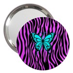 Zebra Stripes Black Pink   Butterfly Turquoise 3  Handbag Mirrors Front