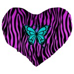 Zebra Stripes Black Pink   Butterfly Turquoise Large 19  Premium Heart Shape Cushions Back