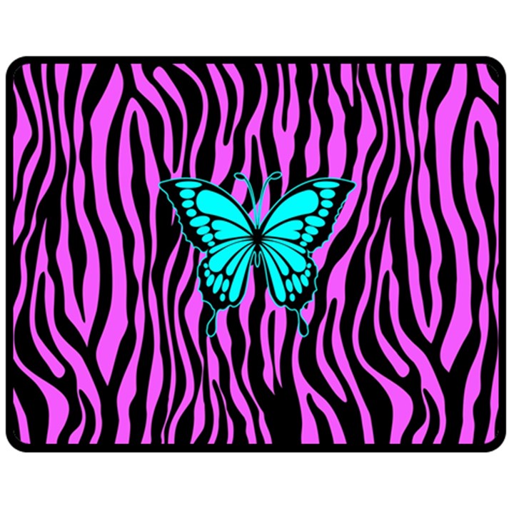 Zebra Stripes Black Pink   Butterfly Turquoise Double Sided Fleece Blanket (Medium) 