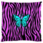 Zebra Stripes Black Pink   Butterfly Turquoise Large Flano Cushion Case (Two Sides) Front