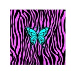 Zebra Stripes Black Pink   Butterfly Turquoise Small Satin Scarf (Square) Front