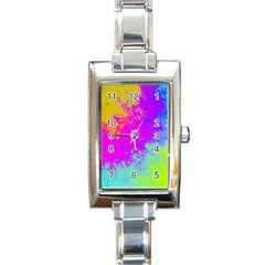 Grunge Radial Gradients Red Yellow Pink Cyan Green Rectangle Italian Charm Watch by EDDArt