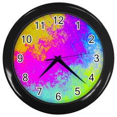 Grunge Radial Gradients Red Yellow Pink Cyan Green Wall Clocks (black) by EDDArt