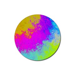 Grunge Radial Gradients Red Yellow Pink Cyan Green Rubber Round Coaster (4 Pack)  by EDDArt