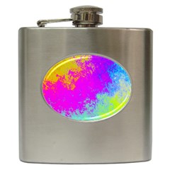 Grunge Radial Gradients Red Yellow Pink Cyan Green Hip Flask (6 Oz) by EDDArt