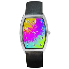 Grunge Radial Gradients Red Yellow Pink Cyan Green Barrel Style Metal Watch by EDDArt