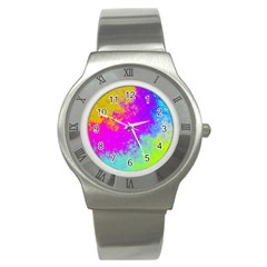 Grunge Radial Gradients Red Yellow Pink Cyan Green Stainless Steel Watch by EDDArt