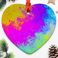 Grunge Radial Gradients Red Yellow Pink Cyan Green Heart Ornament (two Sides) by EDDArt