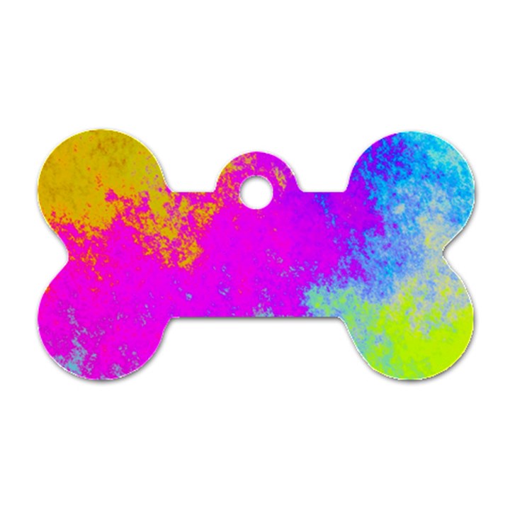 Grunge Radial Gradients Red Yellow Pink Cyan Green Dog Tag Bone (One Side)