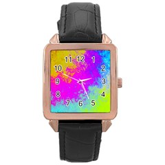 Grunge Radial Gradients Red Yellow Pink Cyan Green Rose Gold Leather Watch  by EDDArt