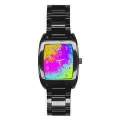 Grunge Radial Gradients Red Yellow Pink Cyan Green Stainless Steel Barrel Watch by EDDArt