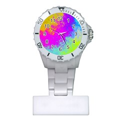 Grunge Radial Gradients Red Yellow Pink Cyan Green Plastic Nurses Watch by EDDArt