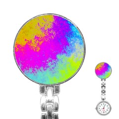 Grunge Radial Gradients Red Yellow Pink Cyan Green Stainless Steel Nurses Watch by EDDArt