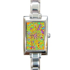 Magic Ripples Flower Power Mandala Neon Colored Rectangle Italian Charm Watch by EDDArt