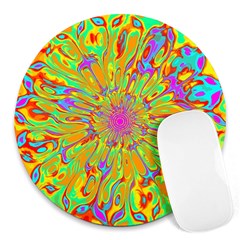 Magic Ripples Flower Power Mandala Neon Colored Round Mousepads by EDDArt