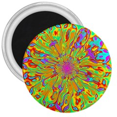 Magic Ripples Flower Power Mandala Neon Colored 3  Magnets by EDDArt