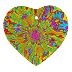 Magic Ripples Flower Power Mandala Neon Colored Ornament (heart) by EDDArt