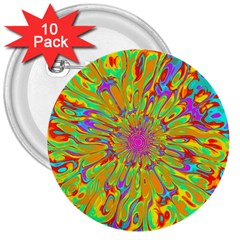 Magic Ripples Flower Power Mandala Neon Colored 3  Buttons (10 Pack)  by EDDArt