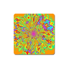 Magic Ripples Flower Power Mandala Neon Colored Square Magnet by EDDArt