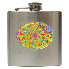 Magic Ripples Flower Power Mandala Neon Colored Hip Flask (6 Oz) by EDDArt