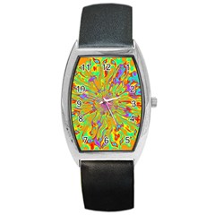 Magic Ripples Flower Power Mandala Neon Colored Barrel Style Metal Watch by EDDArt