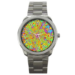 Magic Ripples Flower Power Mandala Neon Colored Sport Metal Watch by EDDArt