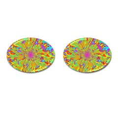 Magic Ripples Flower Power Mandala Neon Colored Cufflinks (oval) by EDDArt