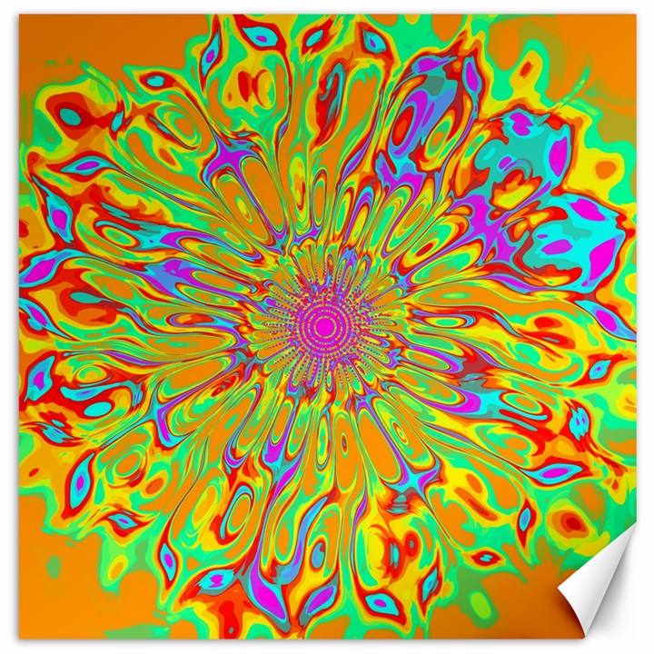 Magic Ripples Flower Power Mandala Neon Colored Canvas 12  x 12  