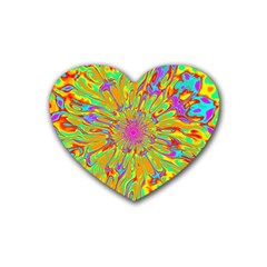 Magic Ripples Flower Power Mandala Neon Colored Rubber Coaster (heart)  by EDDArt