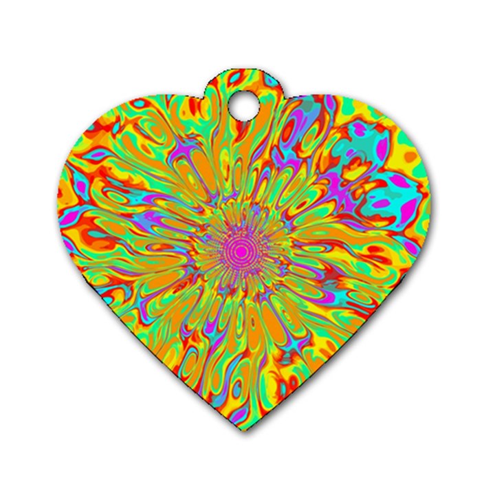 Magic Ripples Flower Power Mandala Neon Colored Dog Tag Heart (One Side)