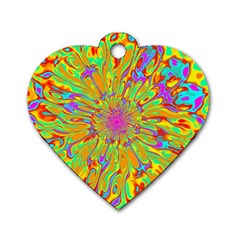 Magic Ripples Flower Power Mandala Neon Colored Dog Tag Heart (two Sides) by EDDArt