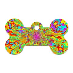 Magic Ripples Flower Power Mandala Neon Colored Dog Tag Bone (one Side) by EDDArt