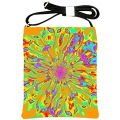 Magic Ripples Flower Power Mandala Neon Colored Shoulder Sling Bags by EDDArt