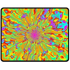 Magic Ripples Flower Power Mandala Neon Colored Fleece Blanket (medium)  by EDDArt